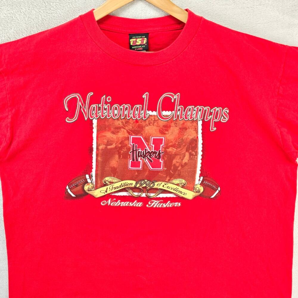 Vintage Nebraska Huskers National Champs 1995 Shirt Mens XL Red 90s TSI